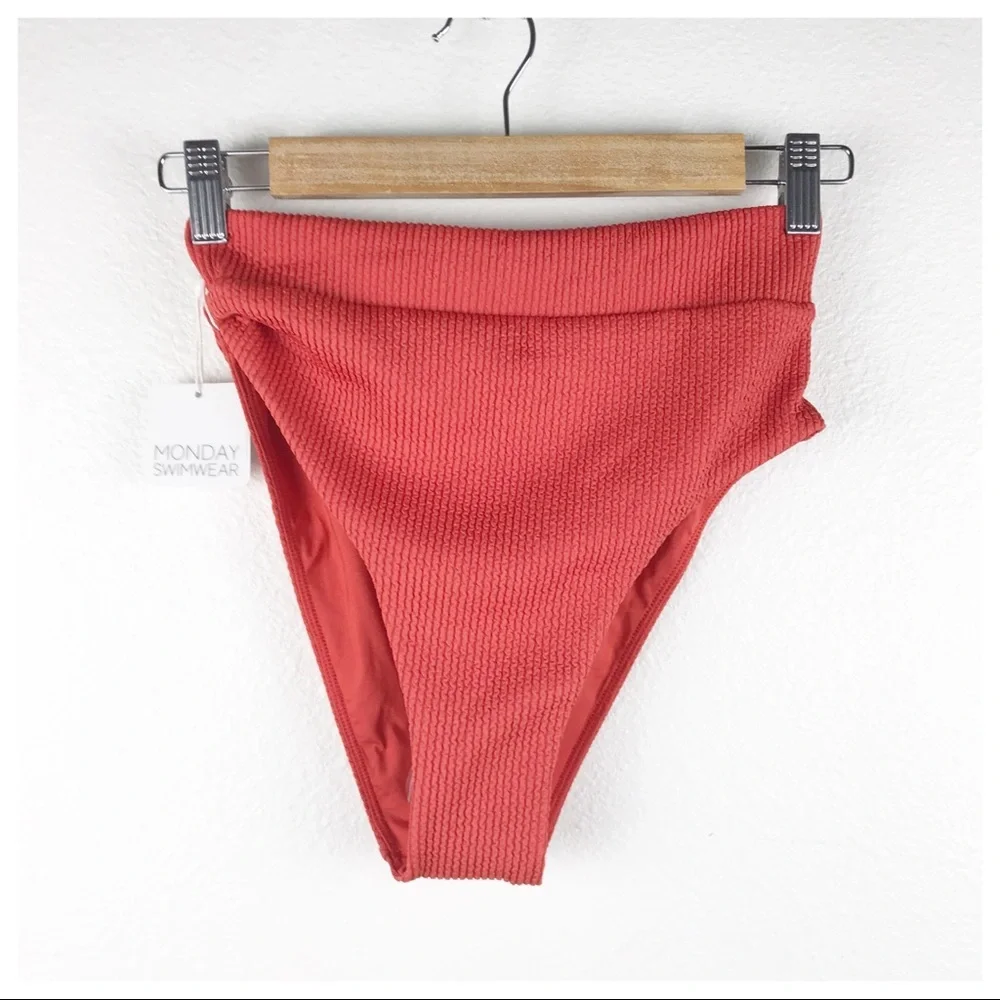 Monday Swimwear Red Ribbed High-Waist Bikini